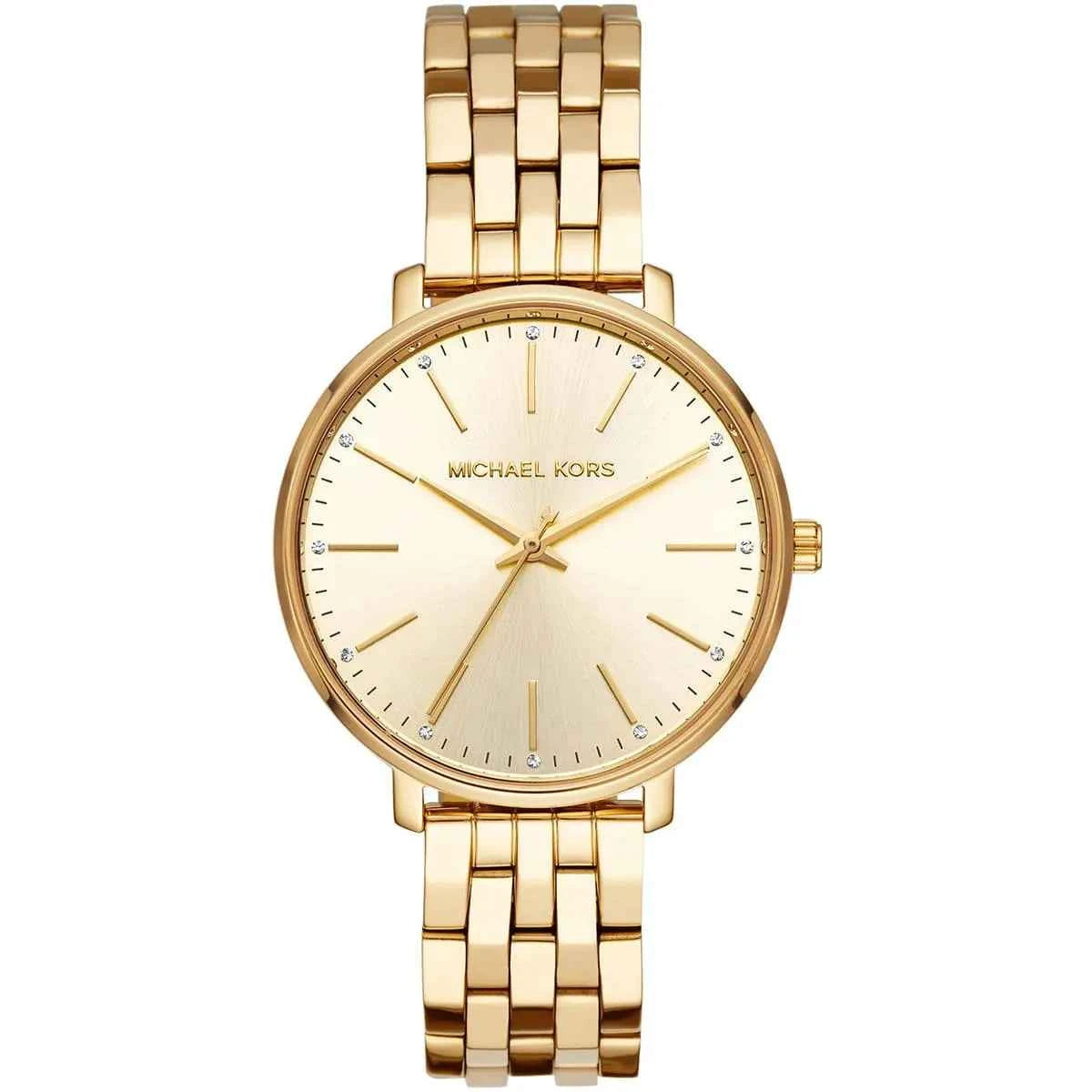 Gold front view of Michael Kors Pyper MK3898 women's stainless steel watch