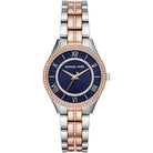 Front view of Michael Kors Lauryn MK3929 women's silver and rose gold stainless steel watch
