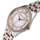 Close-up view of Michael Kors MK3979 white analog dial with elegant hour markers