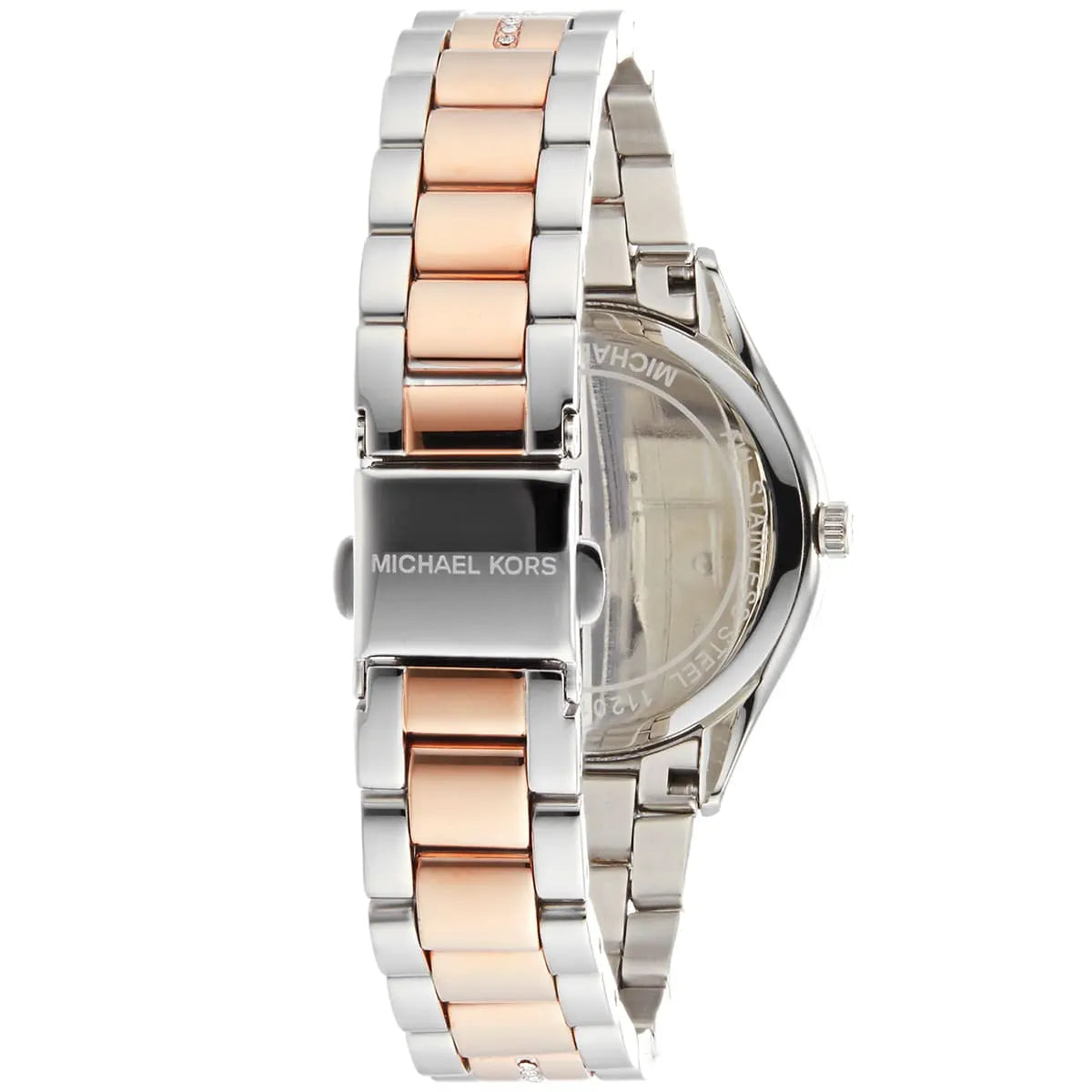 Back view of Michael Kors MK3979 quartz watch with stainless steel case