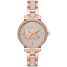 Michael Kors Sofie MK4336 women's rose gold dial pink and rose gold stainless steel watch front view