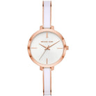 Michael Kors Jaryn MK4342 women's white dial white and rose gold acrylic watch front view