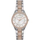 Michael Kors Lauryn MK4388 women's white dial silver and rose gold stainless steel watch front view