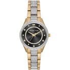 Michael Kors Lauryn MK4403 women's black dial silver and gold stainless steel watch front view