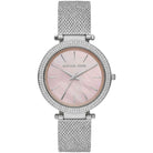 Michael Kors Darci MK4518 women's pink dial silver stainless steel watch front view