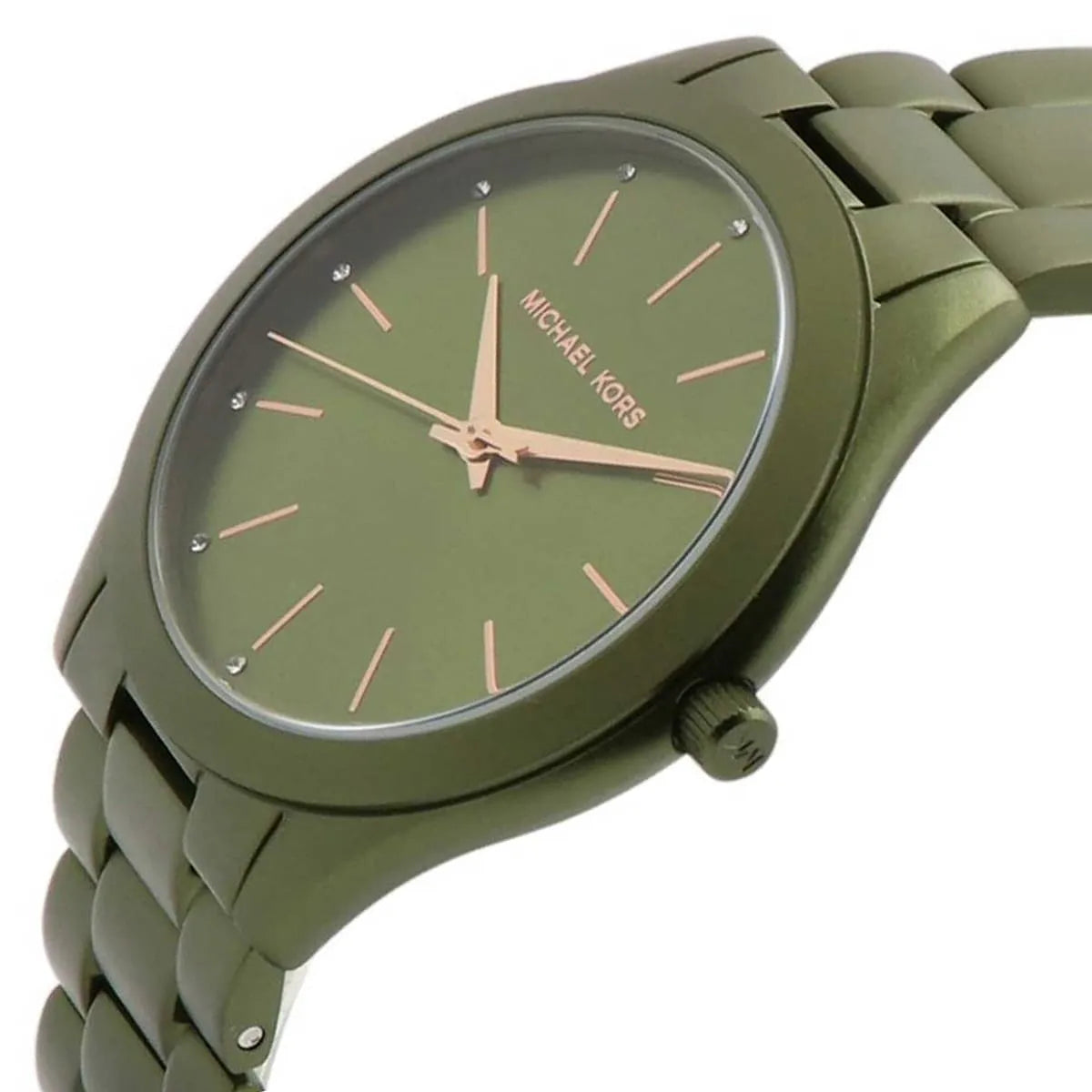 Close-up of Michael Kors MK4526 green analog dial