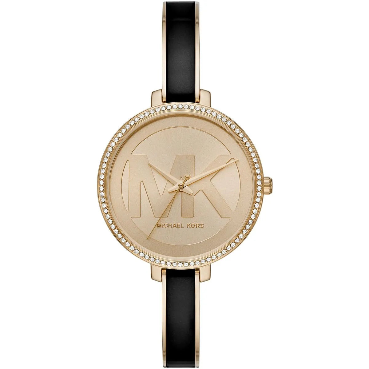 Michael Kors Jaryn MK4544 women's gold dial black stainless steel watch front view