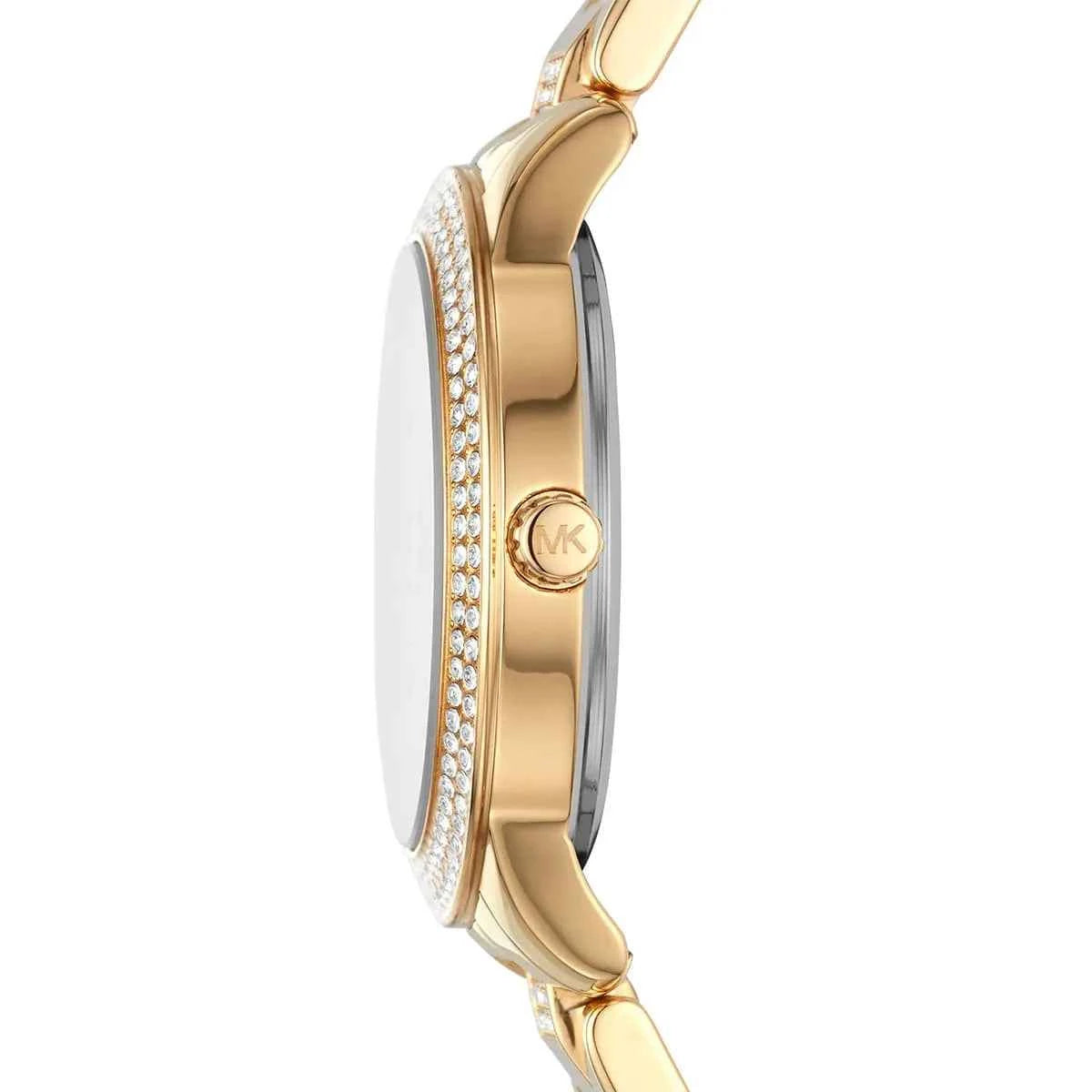 Side profile of Michael Kors Tibby MK4575 gold bracelet watch