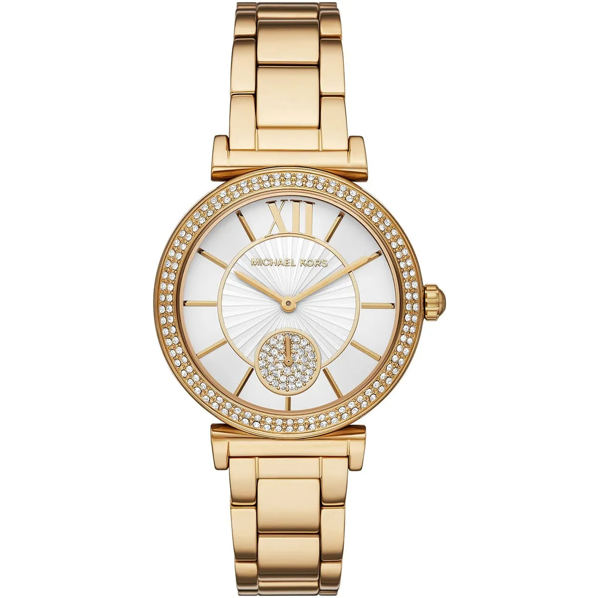 Michael Kors Abbey MK4615 women's white dial gold stainless steel watch front view