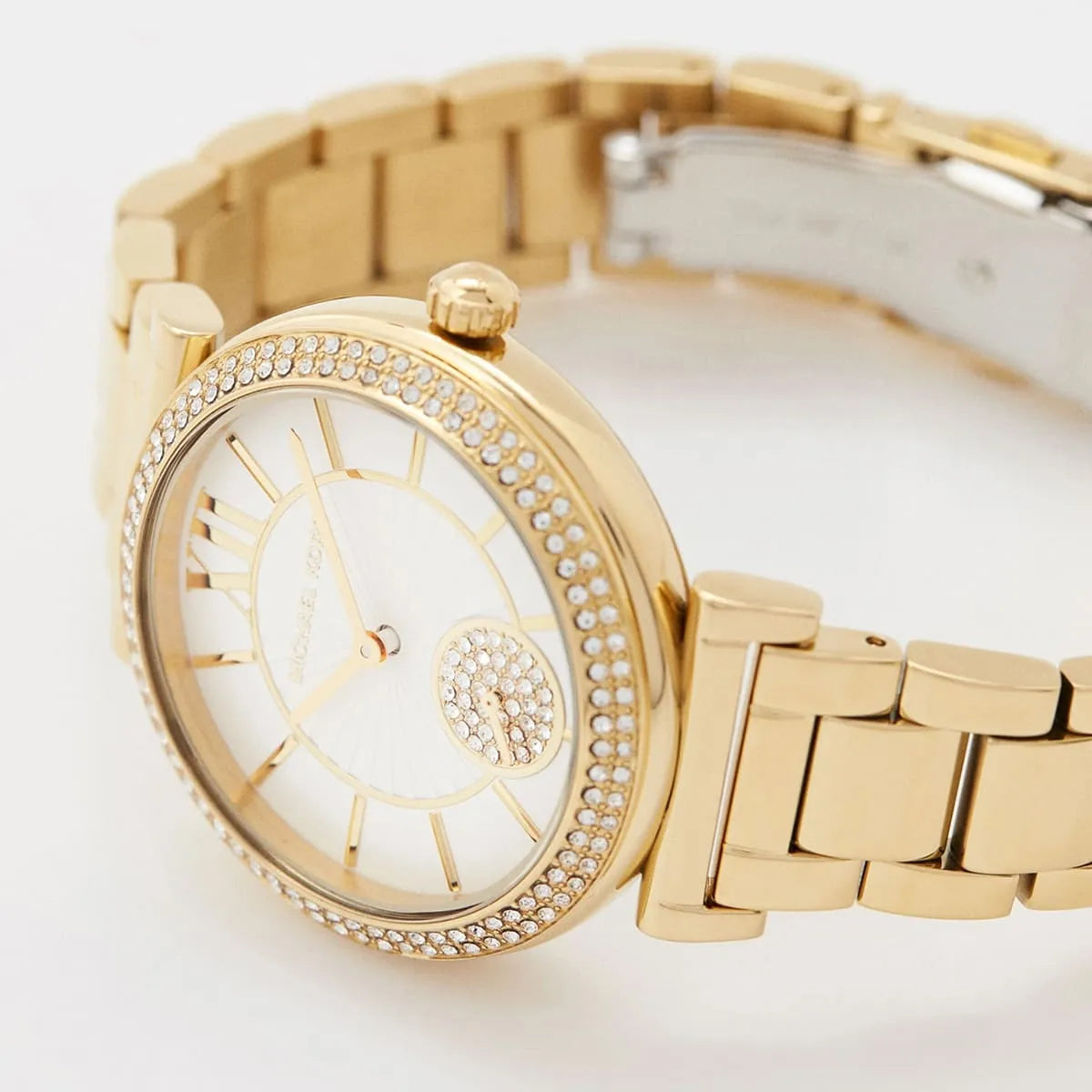Side profile of Michael Kors Abbey MK4615 gold stainless steel watch