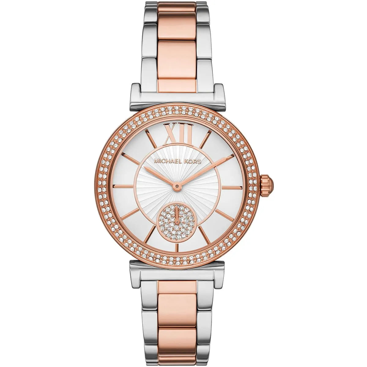 Michael Kors Abbey MK4616 women's white dial two-tone stainless steel watch front view