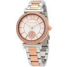 Side profile of Michael Kors Abbey MK4616 two-tone stainless steel watch