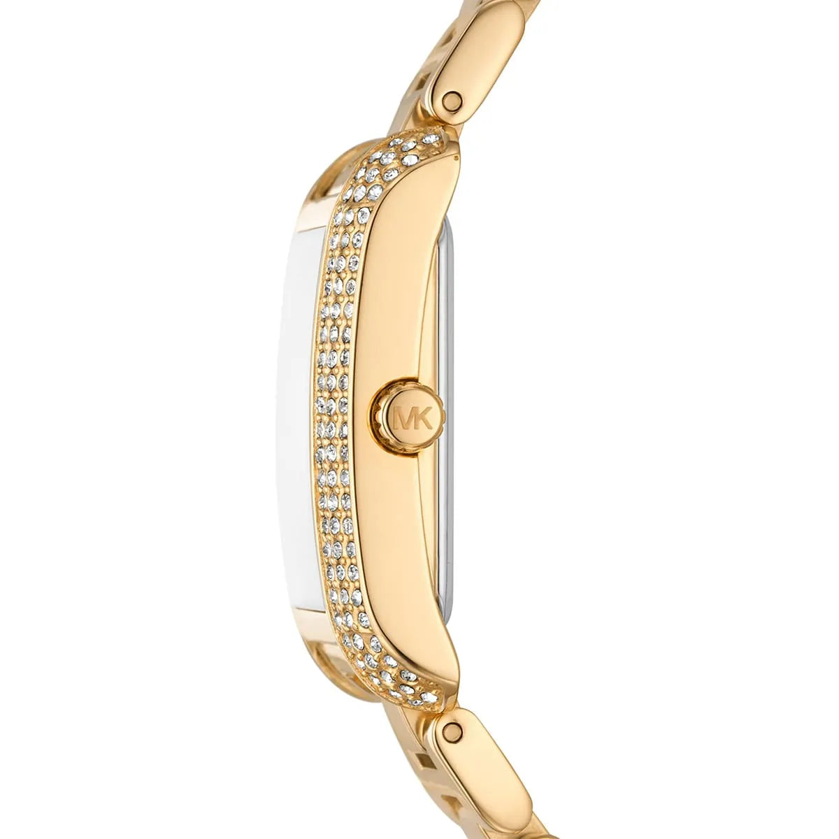 Side profile of Michael Kors Emery MK4640 gold stainless steel watch