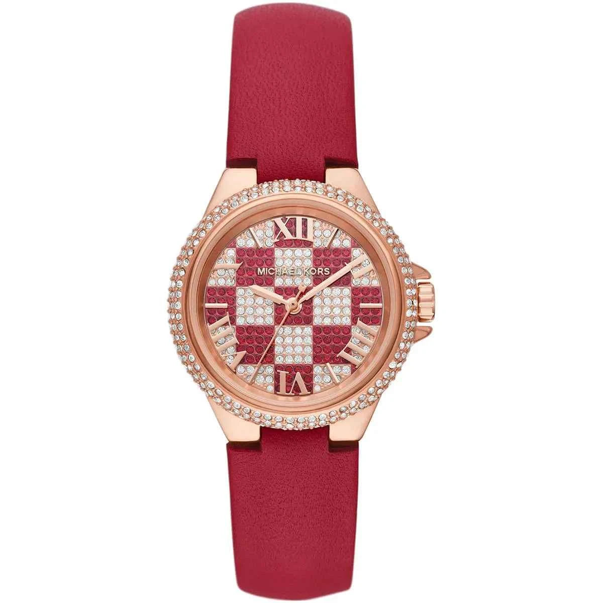 Michael Kors Camille MK4701 Women's Red & Silver Dial Red Leather Strap Watch