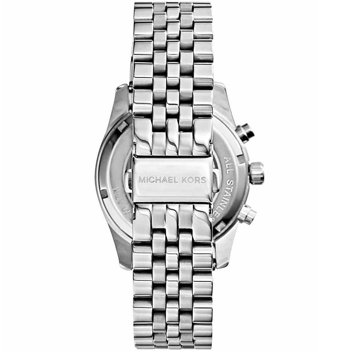 Back view of Michael Kors MK5555 quartz chronograph watch with stainless steel case