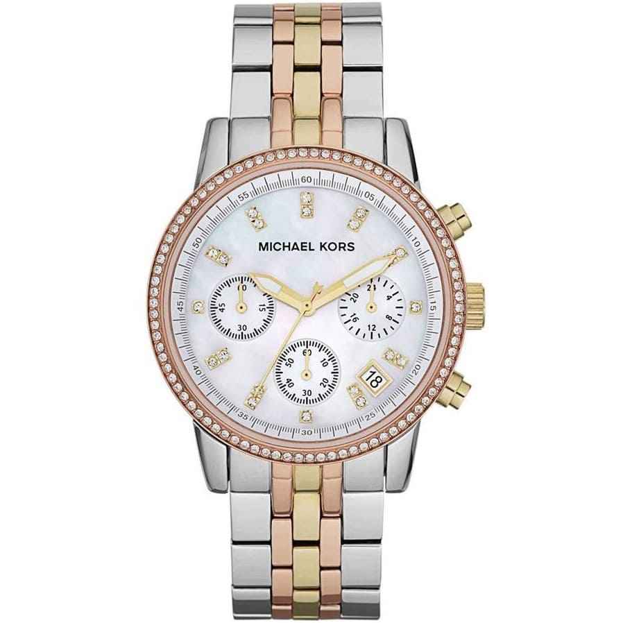 Michael Kors Ritz MK5650 Women's White Dial Tri-Tone Stainless Steel Chronograph Watch