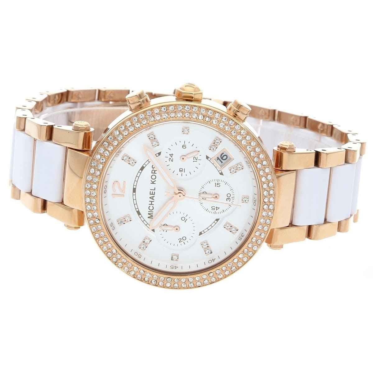 Michael Kors Parker MK5774 Women's White Rose Gold Stainless Steel Chronograph Watch