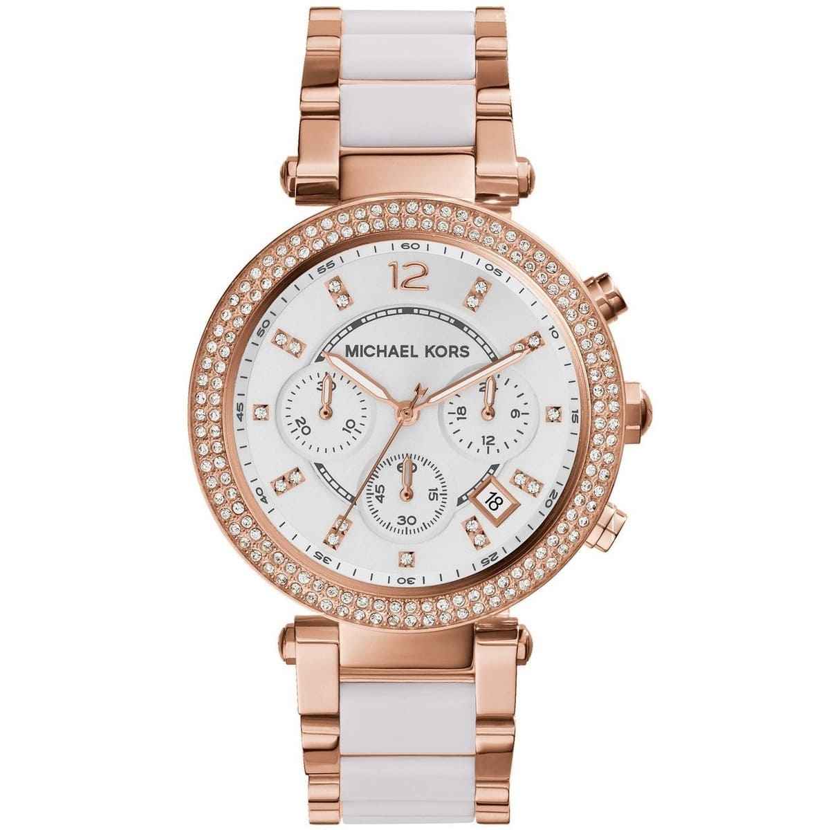 Michael Kors Parker MK5774 Women's White Rose Gold Stainless Steel Chronograph Watch