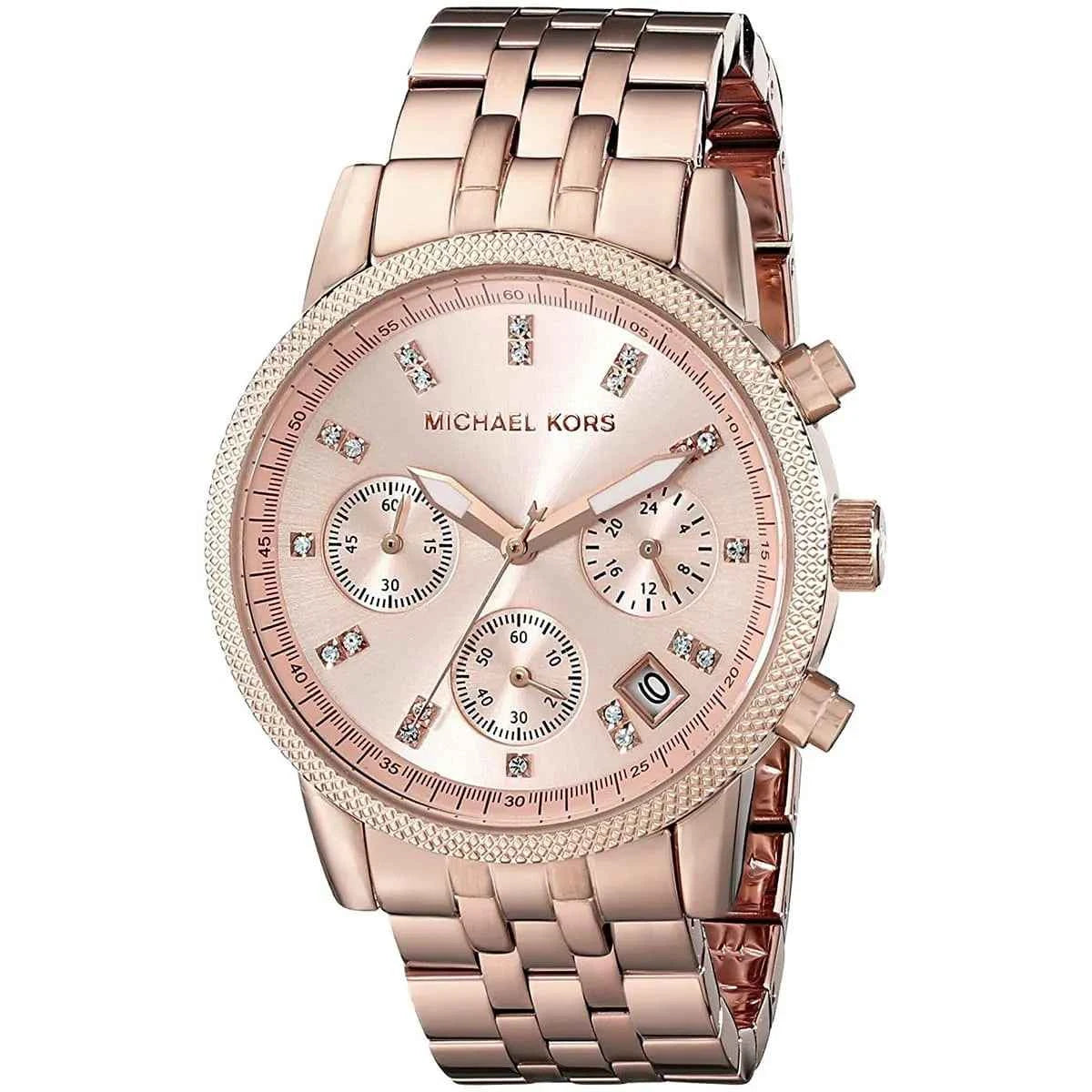 Michael Kors Ritz MK6077 Women's Rose Gold Stainless Steel Chronograph Watch