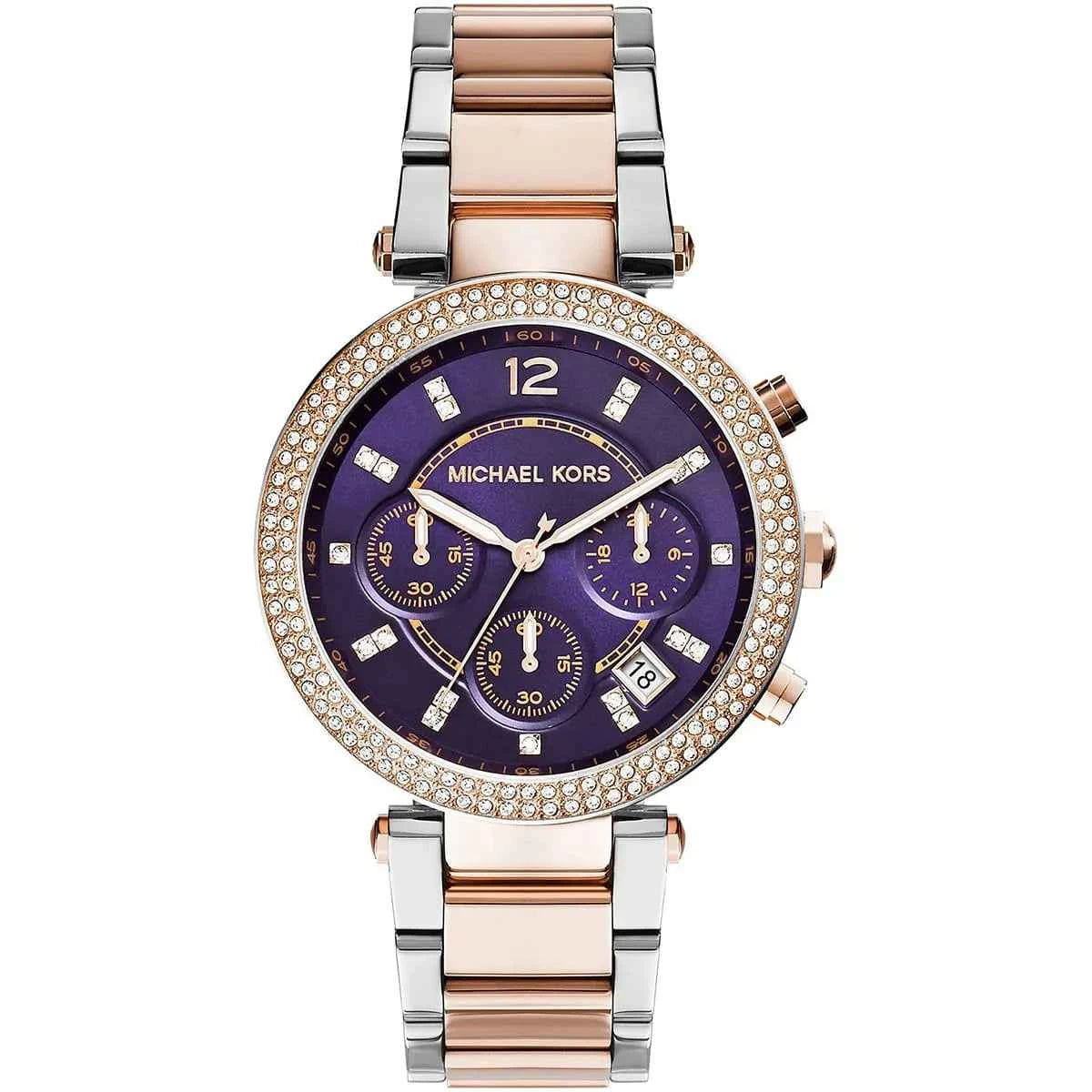 Michael Kors Parker MK6108 Women's Silver & Rose Gold Stainless Steel Chronograph Watch