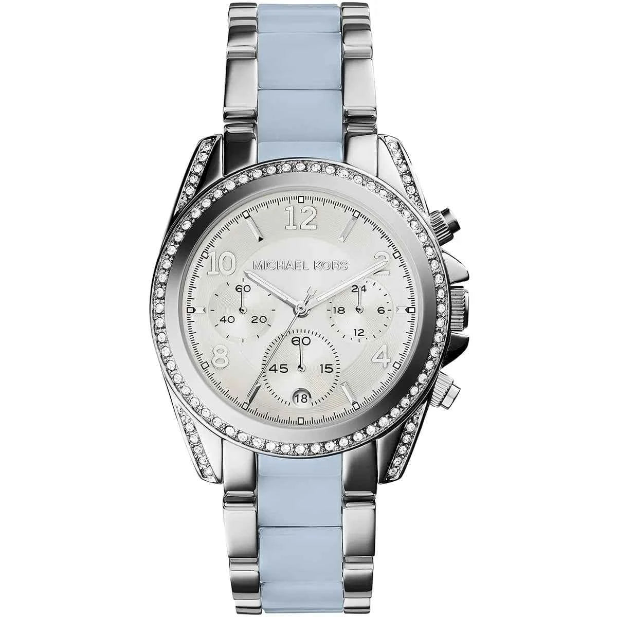 Michael Kors Blair MK6137 Women's Silver & Blue Multi-Strap Chronograph Watch