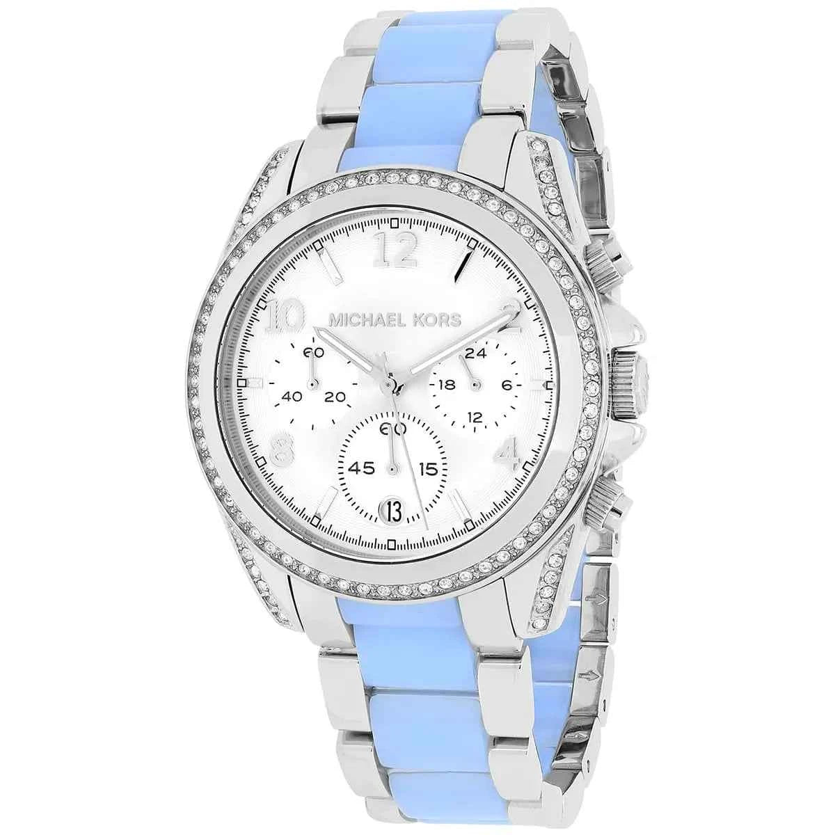 Michael Kors Blair MK6137 Women's Silver & Blue Multi-Strap Chronograph Watch