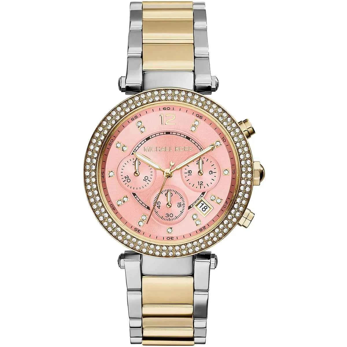 Michael Kors Parker MK6140 Women's Pink Dial Two-Tone Chronograph Watch