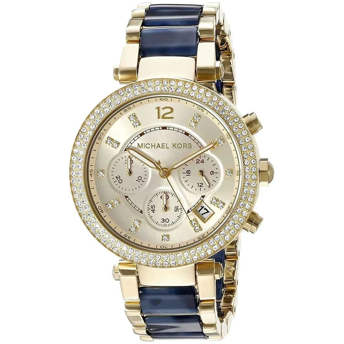 Michael Kors Parker MK6238 Women's Gold Dial Blue & Gold Chronograph Watch