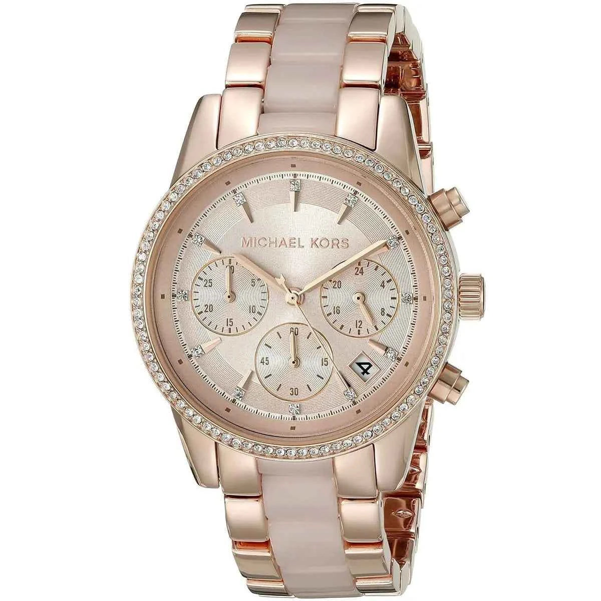 Michael Kors Ritz MK6307 Women's Rose Gold Dial Pink & Rose Gold Chronograph Watch