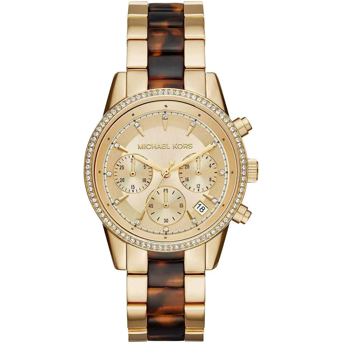 Michael Kors Ritz MK6322 Women's Gold Dial Gold & Brown Chronograph Watch