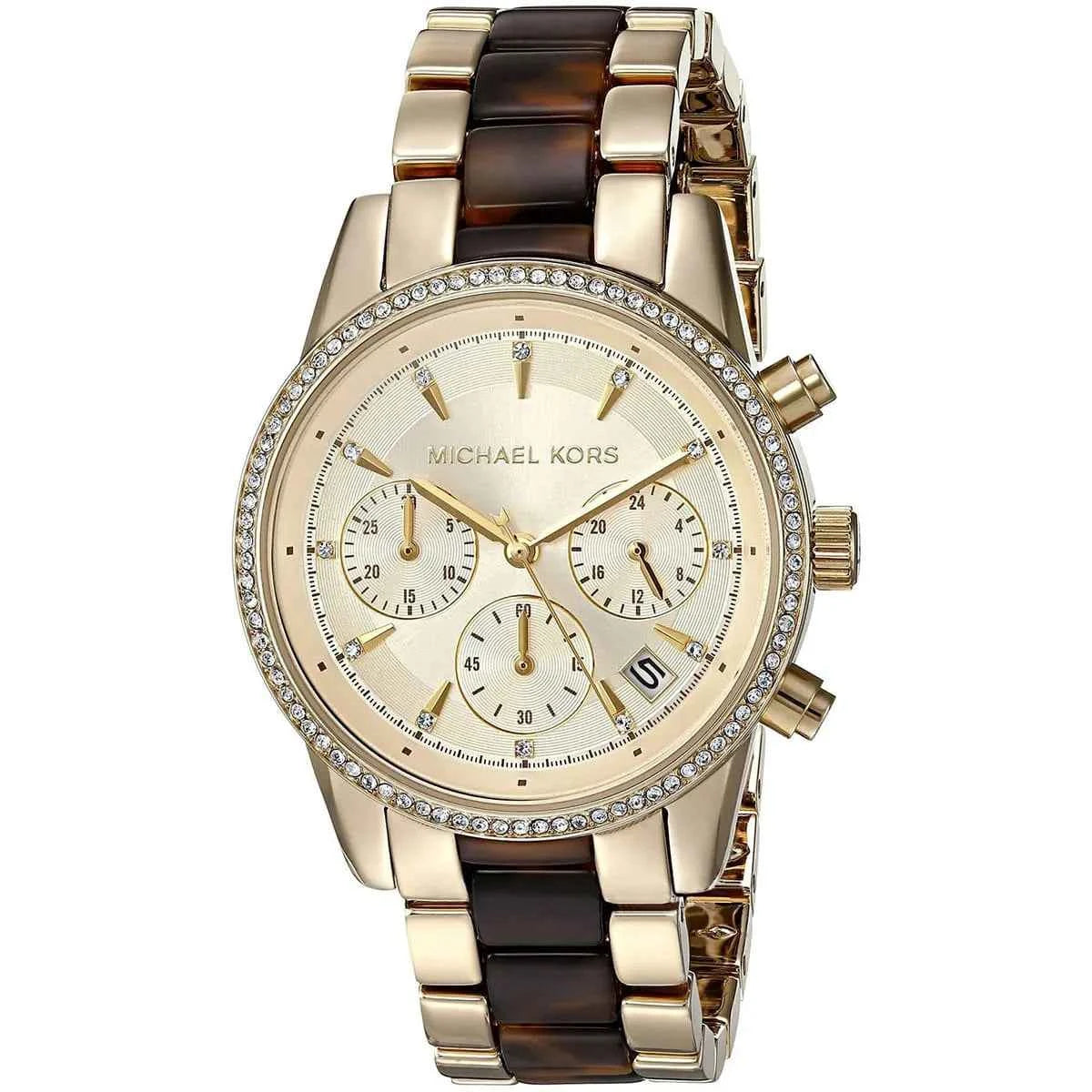 Michael Kors Ritz MK6322 Women's Gold Dial Gold & Brown Chronograph Watch