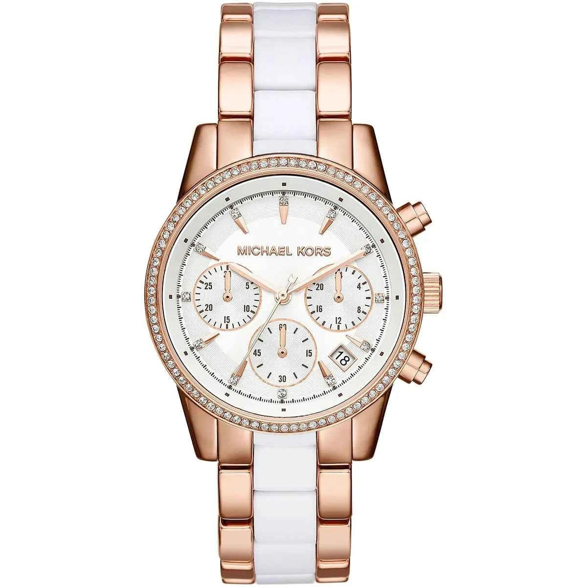 Michael Kors Ritz MK6324 Women's White Dial White & Rose Gold Chronograph Watch