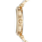 Side profile of Michael Kors Parker MK6400 gold and white women's watch