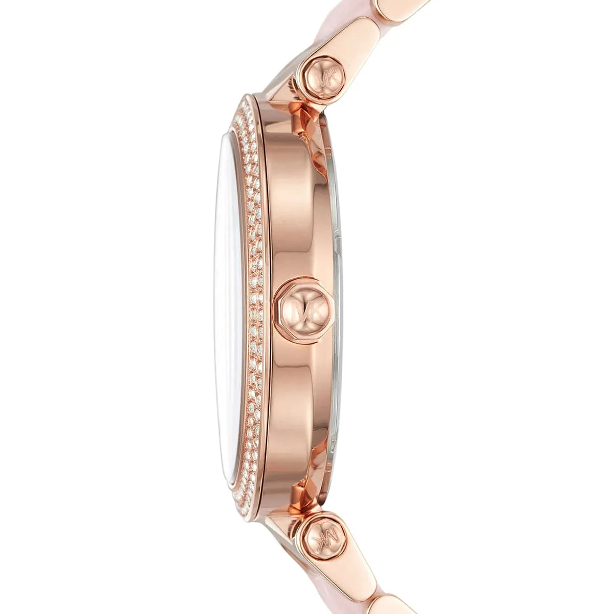Side profile of Michael Kors Parker MK6402 rose gold women's watch