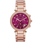 Michael Kors Parker MK6417 women's pink chronograph dial rose gold stainless steel watch front view