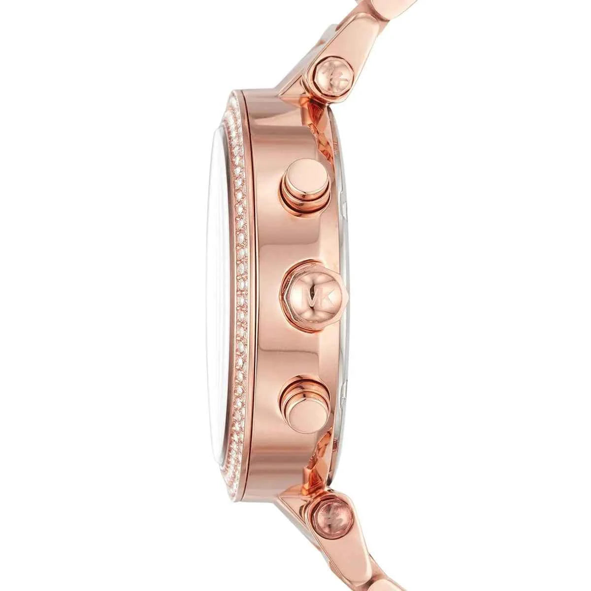 Side profile of Michael Kors Parker MK6417 rose gold chronograph watch