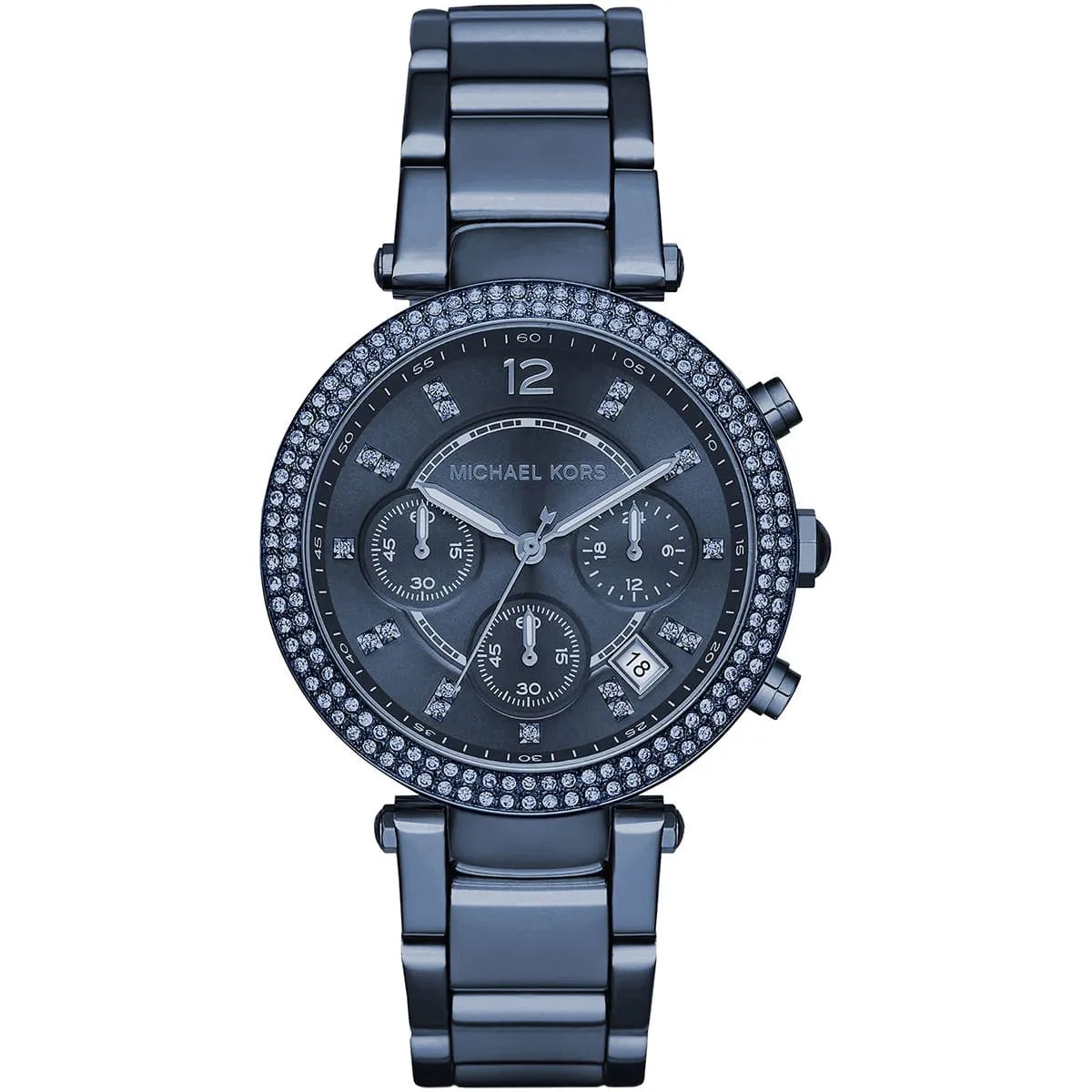 Michael Kors Parker MK6418 women's blue chronograph dial blue stainless steel watch front view