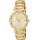 Close-up of Michael Kors MK6469 gold analog dial with gold stainless steel bracelet