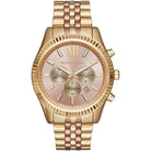 Michael Kors Lexington MK6473 women's rose gold chronograph dial gold and rose gold stainless steel watch front view