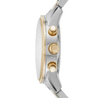 Side view of Michael Kors Ritz MK6474 silver and gold stainless steel bracelet watch