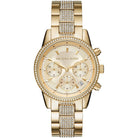 Front view of Michael Kors Ritz MK6484 women's gold chronograph watch