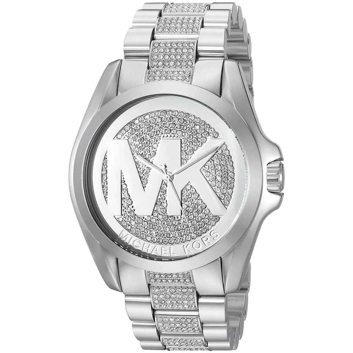 Close-up view of Michael Kors MK6486 silver analog dial