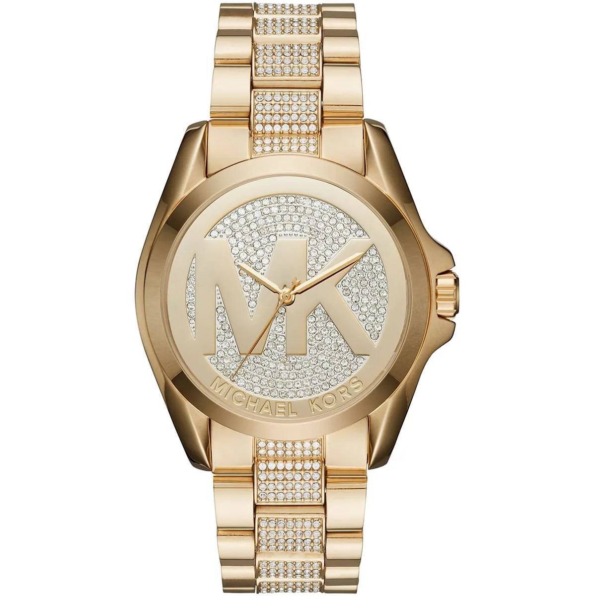 Front view of Michael Kors Bradshaw MK6487 women's gold stainless steel watch
