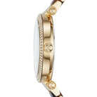 Side view of Michael Kors Parker MK6518 gold and brown multi-material strap watch
