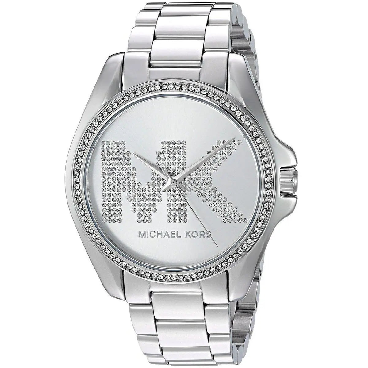 Close-up view of Michael Kors MK6554 silver analog dial