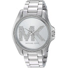 Close-up view of Michael Kors MK6554 silver analog dial