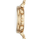 Side view of Michael Kors Sofie MK6559 gold stainless steel bracelet watch