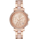 Front view of Michael Kors Sofie MK6560 women's rose gold chronograph watch