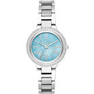 Front view of Michael Kors Taryn MK6563 women's blue dial silver watch