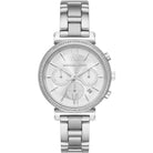 Front view of Michael Kors Sofie MK6575 women's silver chronograph watch